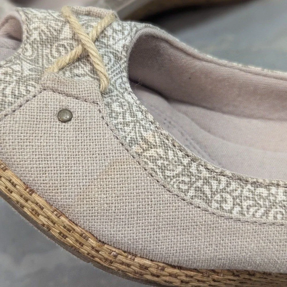 Cottagecore Coastal Grasshoppers Beige & Khaki‎ Espadrille Peep Toe Wedges 7.5